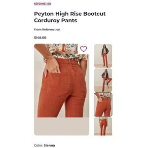 Reformation Peyton High Rise Bootcut Corduroy Pants — Sienna (Rust)